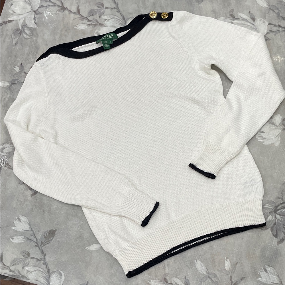 Lauren Ralph Lauren Nautical Boat Neck Sweater Size medium mercerized cotton